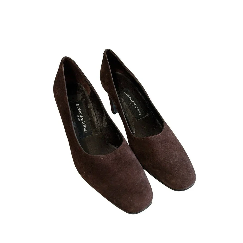 Evan Picone Spain Brown Suede Leather Pumps Heels Slip On Shoes Women’s …